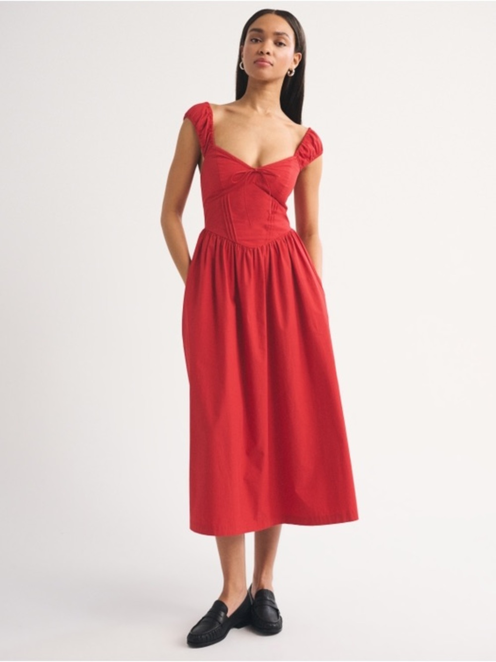 Abercrombie and Fitch Bra-Free Cap Sleeve Dipped Waist Midi Dress